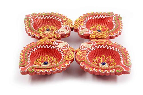 Sri Rudra Decorative Clay Diyas Colourful Hand Painted Puja Pooja Diya for Diwali and Navratri | Festival Decoration & Home Decoration | Mitti Ke Diye (8 Diyas)