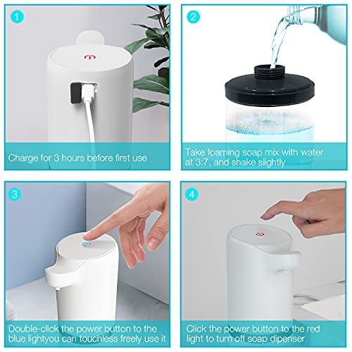 LDesign Soap Dispenser Automatic Touchless Soap Dispenser USB Rechargeable 14oz/400ml Hands Free Foaming Soap Dispenser for Bathroom Kitchen