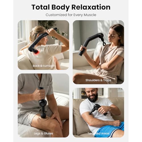 Bob and Brad 2-in-1 Massage Gun with Heat & Infrared, L7 Ultra Back Massager Gun with Detachable Extension Handle & Adjustable Angles for Lumbar & Shoulder, Deep Tissue Percussion Muscle Massager, Ideal Gifts for Men Women