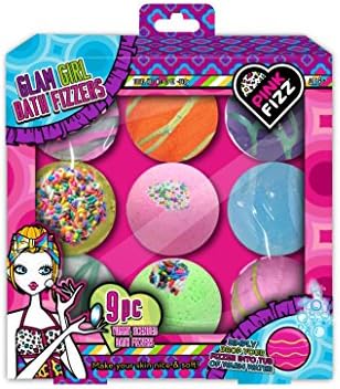 Pink Fizz 9 Piece Yummy Scented Bath Fizzers! Relaxation Bath Bomb Kit - Relaxing Spa Gifts For Her - Unique Birthday & Beauty Products