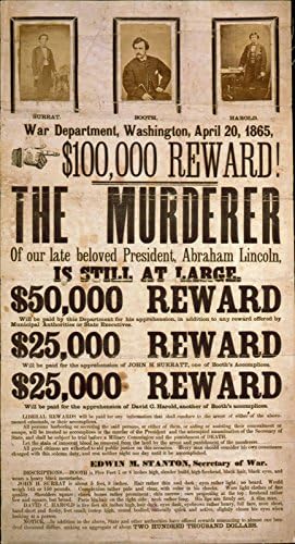 John Wilkes Booth Wanted Poster President Lincoln Assasination 24x13