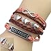 JQUEEN Best Friend Double Heart Silver Plated Infinity Charms Leather Bracelet