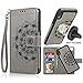 iPhone XR Case, iPhone XR Wallet Case with Detachable Slim Case, Card Solts Holder, Fit Car Mount,CASEOWL Mandala Flower Floral Embossed Vegan Leather Flip Lanyard Wallet Case for iPhone XR-Gray