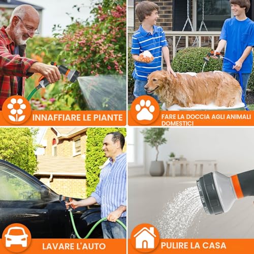 Garden Irrigation Gun, Multifunction Gun with Controllable Water Flow, Water Spray with 8 Adjustable Modes for Car Wash, Shower, Cleaning Sidewalk and Pet Bathing