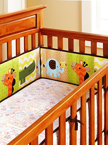 Amomo Crib Bumpers Breathable Baby Bumper Pads 4 Piece for Baby Girl Boy (Green Yellow-Animal)