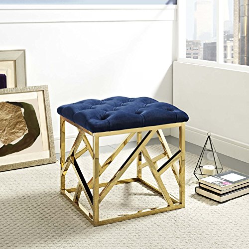 Modway EEI-2845-GLD-NAV Intersperse Tufted Modern Gold Stainless Steel Geometric Frame, Ottoman, Gold Navy