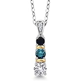 Gem Stone King 925 Silver and 10K Yellow Gold Round White Created Sapphire Blue Diamond and Black Onyx Pendant Necklace For Women (0.50 Cttw, Gemstone September Birthstone, with 18 Inch Chain)