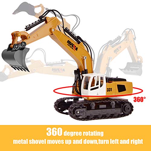 Yuboa Remote Control Excavator RC Truck Toy,Remote Control Truck with Metal Shovel Construction Vehicle Alloy RC Excavator Gift for Kid Boys Yellow - Thumbnail 2