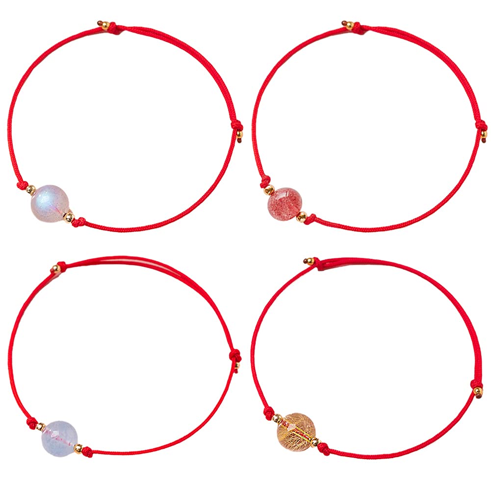 4PCS Red String Bracelet with Color Jade Kabbalah Red String Bracelets Red Cord Bracelets Handmade Lucky Red Bracelets Adjustable Tibetan Buddhist Bracelets Luck Love Meditation for Women and Men