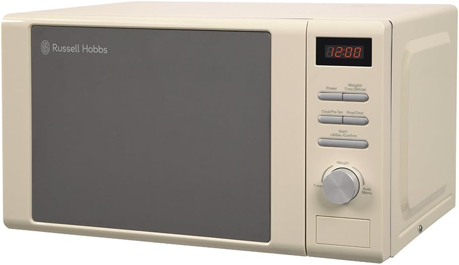 Russell Hobbs RHM2064C 20L 800W Cream Digital Heritage Microwave with 5 Power Levels, Automatic Defrost, 8 Auto Cook Menus
