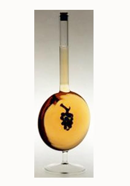 Karaffe klarglas rund mit farbiger Frucht Traube dekorative flache Schnapsflasche befüllbar mit Verschluss aus Glas mit farbigen Trauben innen Füllmenge 0,2 Liter Höhe ca. 25 cm Oberstdorfer Glashütte