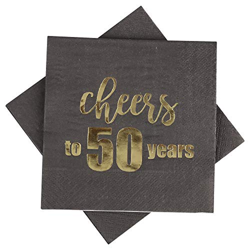 Black and Gold Cheers to 50 Years Cocktail Napkins 100 counts 3-Ply 5'' Disposable Black Paper Napkins Perfect for Birthday Anniversary Party Celebration Graduation (Black Cheer 50 Year, 5'') - Thumbnail 3