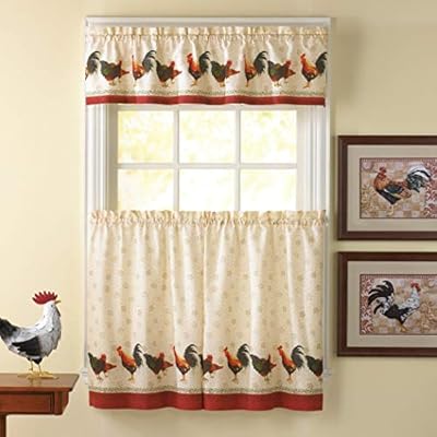 3 Piece Red Rooster Kitchen Tiers Valance Set 56 X 36 Inch White