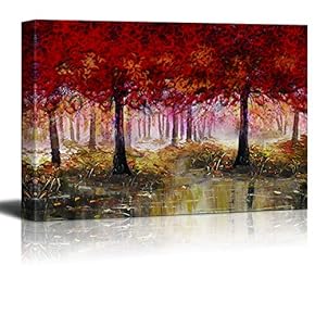 Oil Painting Red Forest Theme for Living Room...