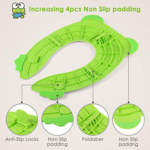 Potty Training Seat, Folding Portable Reusable Toilet Potty Training Seat for Babies, Toddlers and Kids, Green