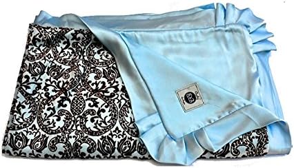 Baby Shower Gift, Recieving Blanket, Luxurious Soft Chennile Stroller Baby Blanket (Satin Paisley Blue)