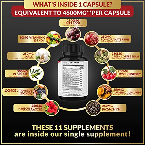 Beet Root Capsules 4600mg Herbal Equivalent 11in1 Powerful Blend of Olive Leaf, Garlic