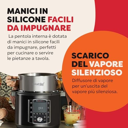 Pro Pentola a Pressione Elettrica 10 in 1, 1200 W, 5,7 L – Slow Cooker, Cuociriso, Vaporiera, Rosolatura, Sterilizzatore, Yogurtiera, Sous Vide – Acciaio Inox Nero