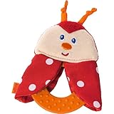 HABA Teether Chomp Champ Ladybug Soft Activity Toy with Crackling Foil & Plastic Teething Ring for Birth and Up