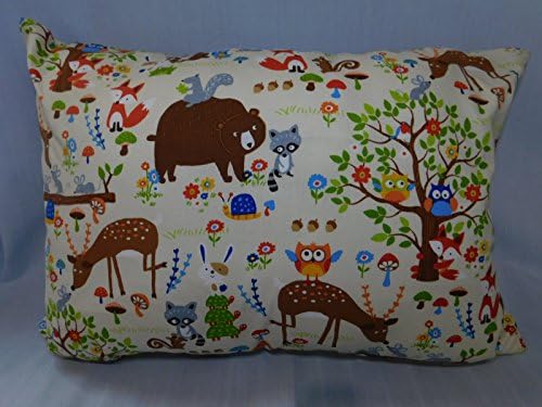 Woodland forest animals PILLOWCASE with pillow, Size 13"x 18", throw pillow, neck or travel, bed, sofa, stroller, Toddlers. Kids, Hypoallergenic, washable. fox, bear, owl Ready to use.