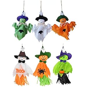 6 Pieces Halloween Decoration Hanging Ghost, Pumpkin Ghost Straw Windsock Pendant for Patio Lawn Garden Party and…