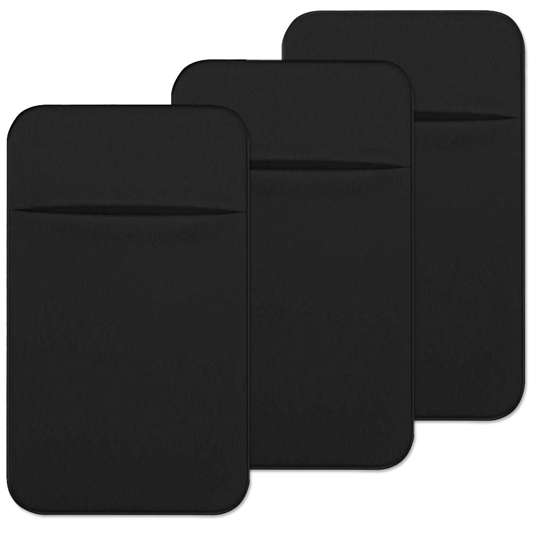 CKANDAY 3 Pack Cell Phone Card Holder with Adhesive Sticker for Back of Phone, Stretchy Fabric Card Sleeves ID Credit Card Pocket Stick On Wallet for Android Smartphones