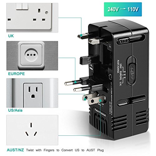 TryAce Mini 1875W Worldwide Travel Converter and Adapter Combo, Set Down 220V to 110V International Voltage Converter for Hair Dryer, All in One Plug Adapter Wall Charge for UK/AU/US/EU - Thumbnail 2