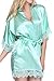Giova Women's Lace Trim Kimono Robe Bride Bridesmaids Wedding Shower Satin Short Robe