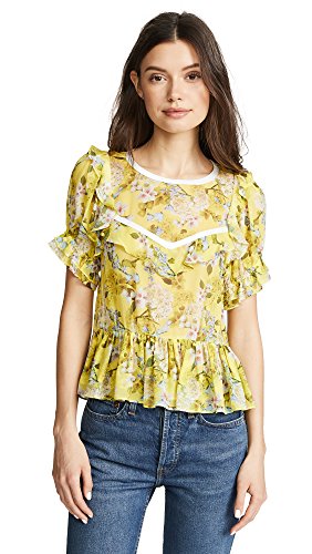 Marissa Webb Women's Kinley Silk Print Blouse, Hydrangea Neon Citron Combo, X-Small