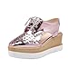 Latasa Womens Fashion Summer Spring Hollow-Out Square-Toe Lace-Up Platform Wedge Oxford Sandals