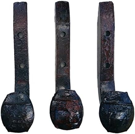 Heavy Duty Hook Wall Mount Hammered Reclaimed Railroad Spike Train Decor (3, Antique Iron)