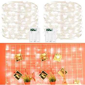 2 Pack Led String Lights, Battery Operated Fairy String Lights Led Mini String Light 100 LED 33ft Battery Powered Silver Wire Fairy Starry Lights for Bedroom Christmas Party Wedding Indoor Decor