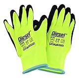 12 Pair Diesel Lime Safety Gloves Latex Coated Grip Cut Resistant