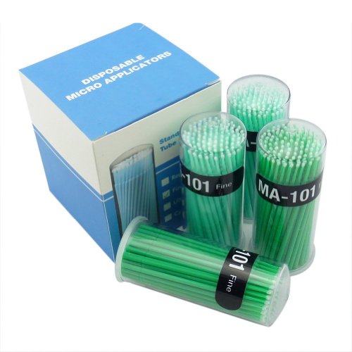 Easyinsmile 400 Pcs Dental Disposable Micro Applicator Brush Bendable Fine Green Dia.2 Mm