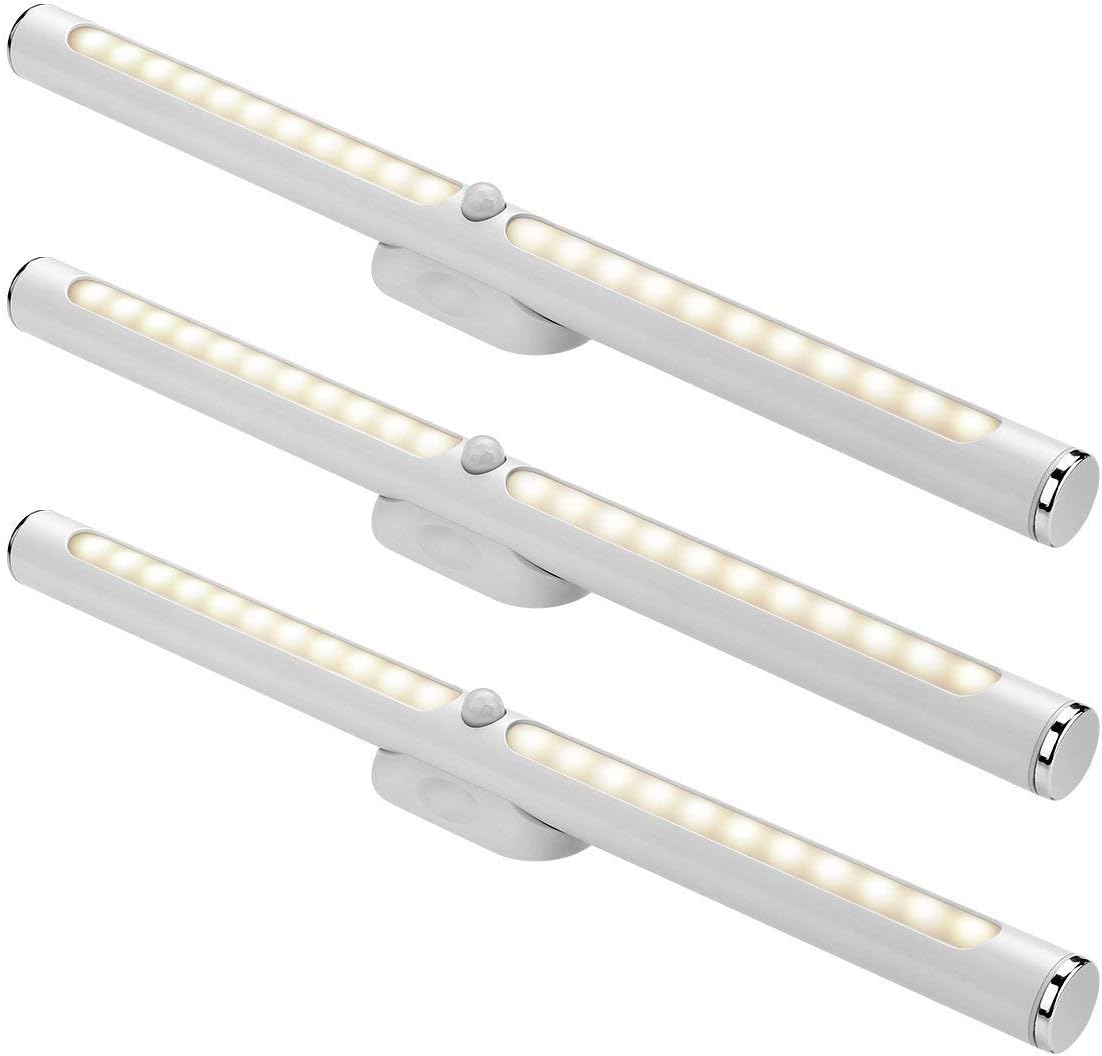 LE LED Motion Sensor Closet Lights, 22 LED USB Rechargeable, Wireless Kitchen Under Cabinet Lighting Kits, Touch Control, Perfect for Kitchen, Wardrobe, Stairs and More, Pack of 3 - - 
