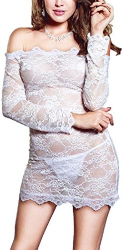 Fenxxxl Women's Plus Size Lingerie Lace Bodysuit Off Shoulder Chemises Babydoll See Through Teddy Dress S-4XL
