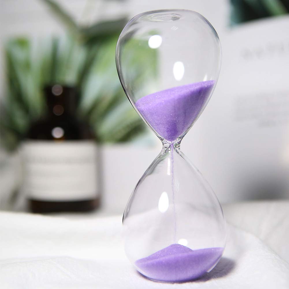 Fashion Colorful Water Drop Shape 5 Minutes Glass Hourglass Sandglass Timer Home Desk Decoration Timing Cooking Games Countdow Christmas Birthday Gift (Purple)