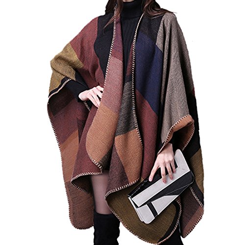 Harmony Life Oversized Blanket Poncho Cape Open Front Shawl Cardigans Winter Warm Warm Scarf (Khaki)