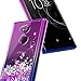 NageBee Compatible with Sony Xperia XA2 Ultra Case w/[Full Coverage Tempered Glass Screen Protector] Glitter Liquid Quicksand Waterfall Floating Flowing Sparkle Shiny Girls Cute Case (Purple/Blue)