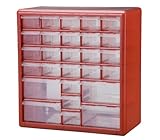 Stack-On DSR-27 27 Bin Plastic Drawer Parts Storage Organizer Cabinet, Red