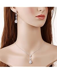 Wordless Love Lágrima pera en forma de CZ Collar perforado para mujeres Conjunto de joyería de bodas