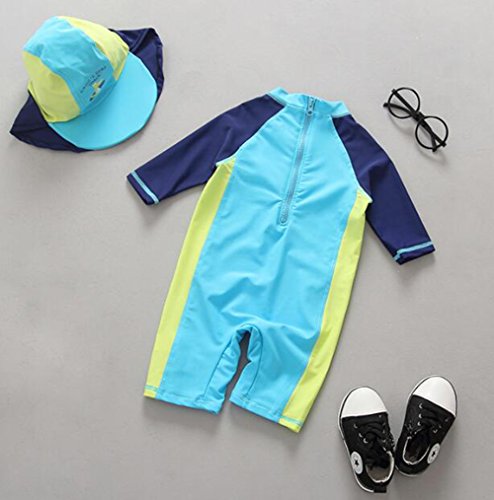 BANGELY Baby Boy Summer Long Sleeve One Piece Rashguard Swimsuit Sun Protection Swimwear Size 12-18M (Blue) - Thumbnail 2