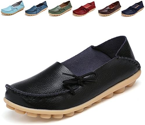 LUUB Women's Lace Up Loafers Genuine Leather Cowhide Casual Shoes Indoor Flat Slip-on Driving Slippers,black,42