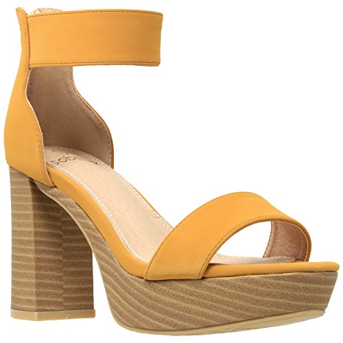 SOBEYO Womens Platform Sandals Open Toe Ankle Strap Chunky Block Heel Shoes Yellow SZ 8