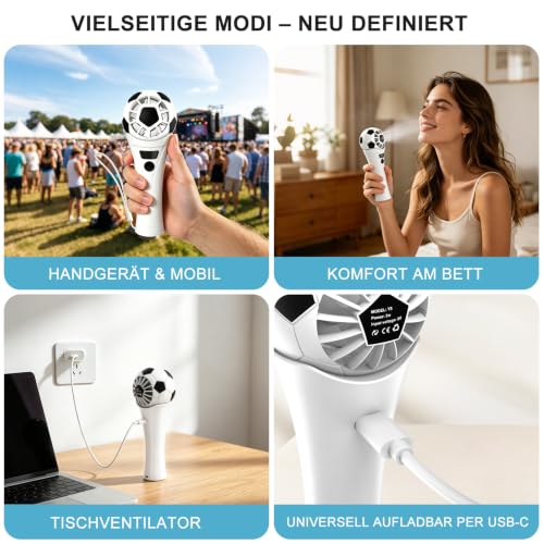 SZO Mini Ventilateur Portable USB Rechargeable 5 Vitesses Ballon de Foot | Mini ventilateur au look de ballon de foot avec écran LED 5 vitesses + réglage fin 1-199 seulement 130g idéal en déplacement.