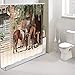 DYNH Horse Shower Curtain, Rustic Farm Animals in Traditional American Western Town Scenery Bath Curtain, Rustic Wooden Farmhouse Shower Curtain for Bathroom 12PCS Hooks, Bathtub Curtain 69X70 in