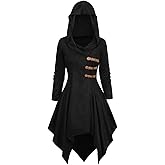 ROSE GAL Womens Plus Size Gothic Costume Top Costume PU Buckle Closure Hooded Handkerchief Hem Suede Longline Top