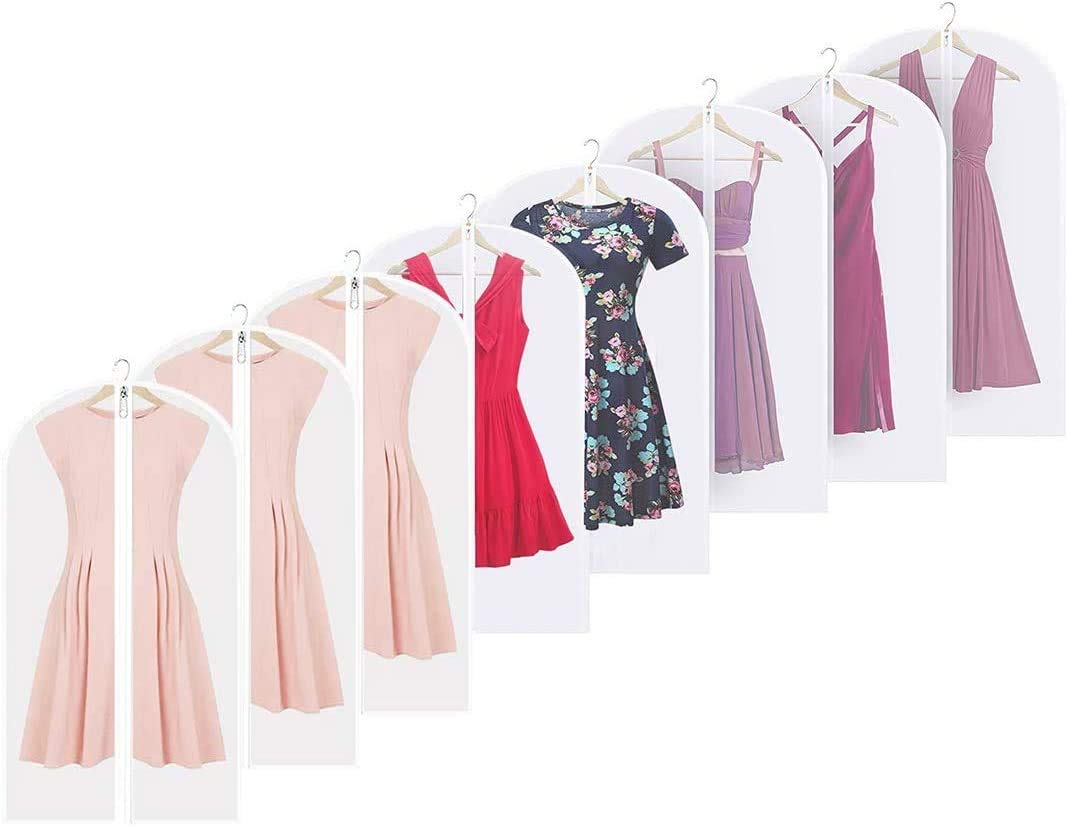 Linseray 8 Pack Hanging Clothes Covers, 60cm x 100cm Suit Bags Breathable Moth Proof Garment Cover Bags with Full Zipper for Long Dress Dance Costumes Suits Gowns Coats