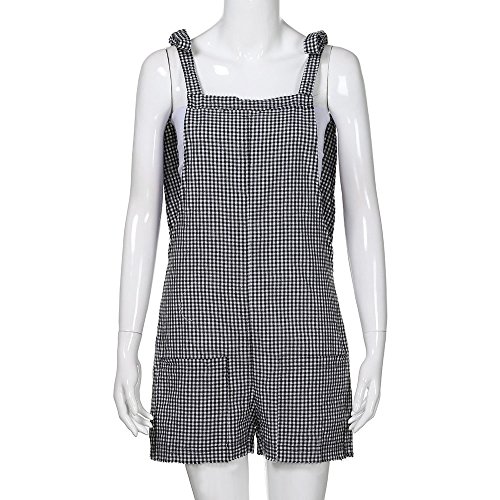 Women's Plaid Pocket Workwear Casual Jumpsuit Straps Jumpsuits Overalls Shorts Pants Romper Trousers Playsuits (Black,S)