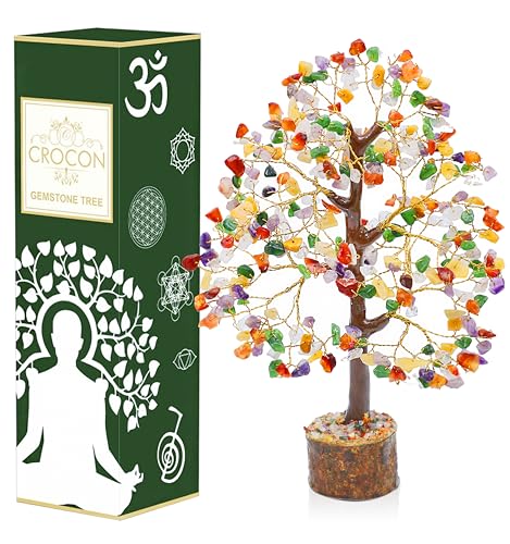 Crocon Mix Chakra Gemstone Tree Feng Shui Figurine Money Bonsai Good Luck Reiki Healing Crystals Home Decoration Ornament Wealth Prosperity Table Room Decor Gift Size 10-12""" — image 1